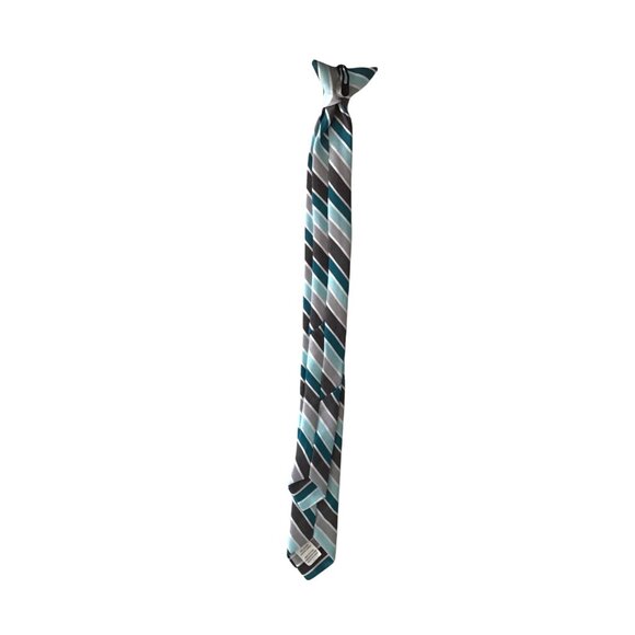 Mens Striped Tie Blue Gray & Black Polyester Blend - Picture 2 of 3